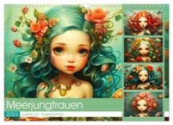 Zauberhafte Meerjungfrauen. Liebliche Illustrationen (Wandkalender 2024 DIN A3 quer), CALVENDO Monatskalender