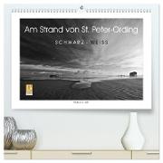 Am Strand von St. Peter-Ording SCHWARZ-WEISS (hochwertiger Premium Wandkalender 2024 DIN A2 quer), Kunstdruck in Hochglanz