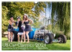 US Car Classics 2024 - Klassische amerikanische Autos und PinUp Girls (Wandkalender 2024 DIN A3 quer), CALVENDO Monatskalender