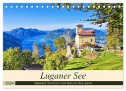 Luganer See - Zwischen Schweizer und Italienischen Alpen (Tischkalender 2024 DIN A5 quer), CALVENDO Monatskalender