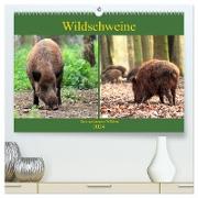 Wildschweine - Tiere aus unseren Wäldern (hochwertiger Premium Wandkalender 2024 DIN A2 quer), Kunstdruck in Hochglanz