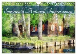 Spreewald Aquarell Impressionen (Wandkalender 2024 DIN A4 quer), CALVENDO Monatskalender
