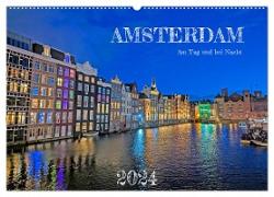 Amsterdam am Tag und bei Nacht (Wandkalender 2024 DIN A2 quer), CALVENDO Monatskalender