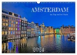 Amsterdam am Tag und bei Nacht (Wandkalender 2024 DIN A3 quer), CALVENDO Monatskalender