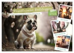 Französische Bulldoggen (Wandkalender 2024 DIN A2 quer), CALVENDO Monatskalender
