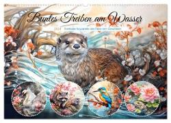 Buntes Treiben am Wasser - Fantasie Aquarelle der Tiere am Gewässer (Wandkalender 2024 DIN A2 quer), CALVENDO Monatskalender