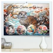 Buntes Treiben am Wasser - Fantasie Aquarelle der Tiere am Gewässer (hochwertiger Premium Wandkalender 2024 DIN A2 quer), Kunstdruck in Hochglanz
