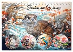 Buntes Treiben am Wasser - Fantasie Aquarelle der Tiere am Gewässer (Tischkalender 2024 DIN A5 quer), CALVENDO Monatskalender