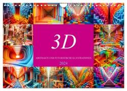 3D - Abstrakte und futuristische Illustrationen (Wandkalender 2024 DIN A4 quer), CALVENDO Monatskalender