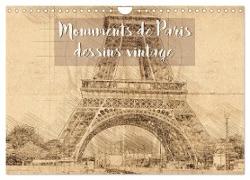 Monuments de Paris dessins vintage (Calendrier mural 2024 DIN A4 vertical), CALVENDO calendrier mensuel