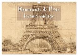 Monuments de Paris dessins vintage (Calendrier mural 2024 DIN A3 vertical), CALVENDO calendrier mensuel