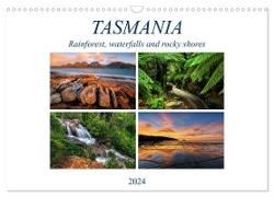 Tasmania Rainforest, waterfalls and rocky shores (Wall Calendar 2024 DIN A3 landscape), CALVENDO 12 Month Wall Calendar