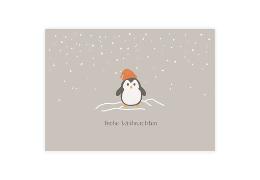 Holzschliffkarte. Pinguin Weihnachten