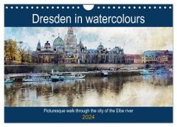 Dresden in watercolours - Tour through the historic old town (Wall Calendar 2024 DIN A4 landscape), CALVENDO 12 Month Wall Calendar