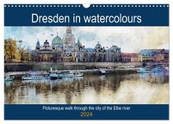 Dresden in watercolours - Tour through the historic old town (Wall Calendar 2024 DIN A3 landscape), CALVENDO 12 Month Wall Calendar