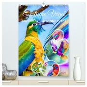 Exotische Vögel. Zauberhafte Vogelvielfalt mit KI (hochwertiger Premium Wandkalender 2024 DIN A2 hoch), Kunstdruck in Hochglanz