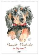 Hunde Porträts in Aquarell (Wandkalender 2024 DIN A2 hoch), CALVENDO Monatskalender