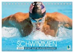 Schwimmen: Sport auf blauen Bahnen (Tischkalender 2024 DIN A5 quer), CALVENDO Monatskalender