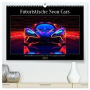 Futuristische Neon Cars (hochwertiger Premium Wandkalender 2024 DIN A2 quer), Kunstdruck in Hochglanz