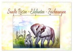 Sanfte Riesen - Elefanten-Zeichnungen (Wandkalender 2024 DIN A2 quer), CALVENDO Monatskalender