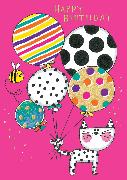 Doppelkarte. Spot - Happy Birthday/Cat & Balloons