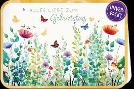 Doppelkarte. Simply Gold. Zum Geburtstag - Blumenwiese