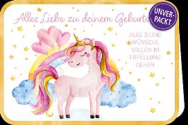 Doppelkarte. Simply Gold. Zum Geburtstag - Einhorn