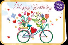 Doppelkarte. Simply Gold. Happy Birthday - Fahrrad