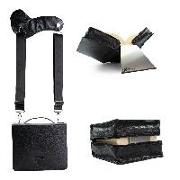 SKIN Tasche PUR Gr. XL, (Nappa-Leder) onyx-schwarz / gefertigt aus langlebigem Nappa Leder / im Set mit ergonomisch gepolstertem Tragegurt & rutschfester Buchstütze mit Gummikante