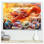 Jahr des Drachen - Im Stil des chinesischen Tierkreiszeichens (hochwertiger Premium Wandkalender 2024 DIN A2 quer), Kunstdruck in Hochglanz