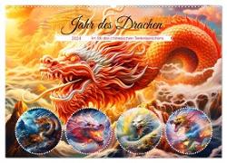 Jahr des Drachen - Im Stil des chinesischen Tierkreiszeichens (Wandkalender 2024 DIN A2 quer), CALVENDO Monatskalender