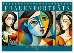 Frauenporträts, kubistisch und bunt (Tischkalender 2024 DIN A5 quer), CALVENDO Monatskalender