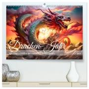 Drachen-Jahr - Kalenderplaner im Stile des chinesischen Tierkreiszeichens (hochwertiger Premium Wandkalender 2024 DIN A2 quer), Kunstdruck in Hochglanz