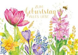 Postkarte. Zum Geburtstag (Frühlingsblüten)