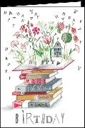 Doppelkarte. Happy Birthday (Bücher und Blumen)