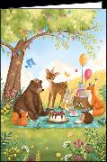 Doppelkarte. Tiere feiern Geburtstag/ blanko