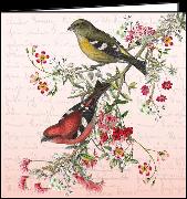 Doppelkarte. Auguri. Vögel und Blumen / blanko