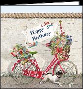 Doppelkarte. Auguri. Happy Birthday (Fahrrad)