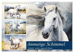 Anmutige Schimmel. Ästhetik weißer Aquarell-Pferde (Wandkalender 2024 DIN A4 quer), CALVENDO Monatskalender