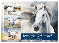 Anmutige Schimmel. Ästhetik weißer Aquarell-Pferde (Tischkalender 2024 DIN A5 quer), CALVENDO Monatskalender