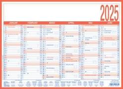 Arbeitstagekalender 2025 - A4 (29 x 21 cm) - 6 Monate auf 1 Seite - Tafelkalender - auf Pappe kaschiert - Jahresplaner - 908-1315