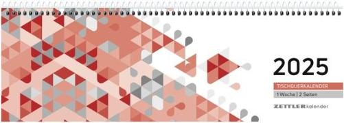 Tischquerkalender rot 2025 - 29,6x9,9 cm - 1 Woche auf 2 Seiten - Stundeneinteilung 7 - 19 Uhr - inkl. Jahresübersicht - Bürokalender - 116-0011