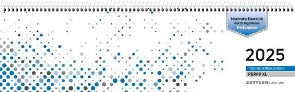 Tischquerkalender Perfo XL blau 2025 - 36,2x10,6 cm - 1 Woche auf 2 Seiten - Stundeneinteilung 7 - 20 Uhr - jeder Tag einzeln abtrennbar - 136-0015