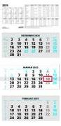 3-Monatskalender 2025 - 33,5x71 blau - mit Kopftafel - Datumsschieber - 5 sprachig - 3 Blöcke - 953-0015
