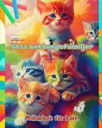 Söta kattungefamiljer - Målarbok för barn - Kreativa scener av kärleksfulla och lekfulla kattfamiljer