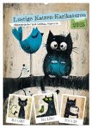 Lustige Katzen-Karikaturen - Minimalistischer Spaß mit Maus, Vogel und Co (Wandkalender 2025 DIN A2 hoch), CALVENDO Monatskalender