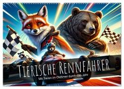 Tierische Rennfahrer - Mit Tieren im Oldtimer durch das Jahr (Wandkalender 2025 DIN A2 quer), CALVENDO Monatskalender