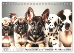 Hundewelpen zum Verlieben - KI Illustrationen (Tischkalender 2025 DIN A5 quer), CALVENDO Monatskalender