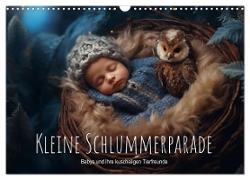 Kleine Schlummerparade: Babys und ihre kuscheligen Tierfreunde (Wandkalender 2025 DIN A3 quer), CALVENDO Monatskalender