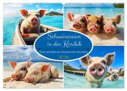 Schweinereien in der Karibik. Sonne und Spaß mit schwimmenden Schweinen (Wandkalender 2024 DIN A2 quer), CALVENDO Monatskalender